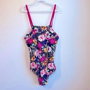 NWT Decree Navy Blue with Pink Strap Floral Print One Piece Swimsuit Size 3X